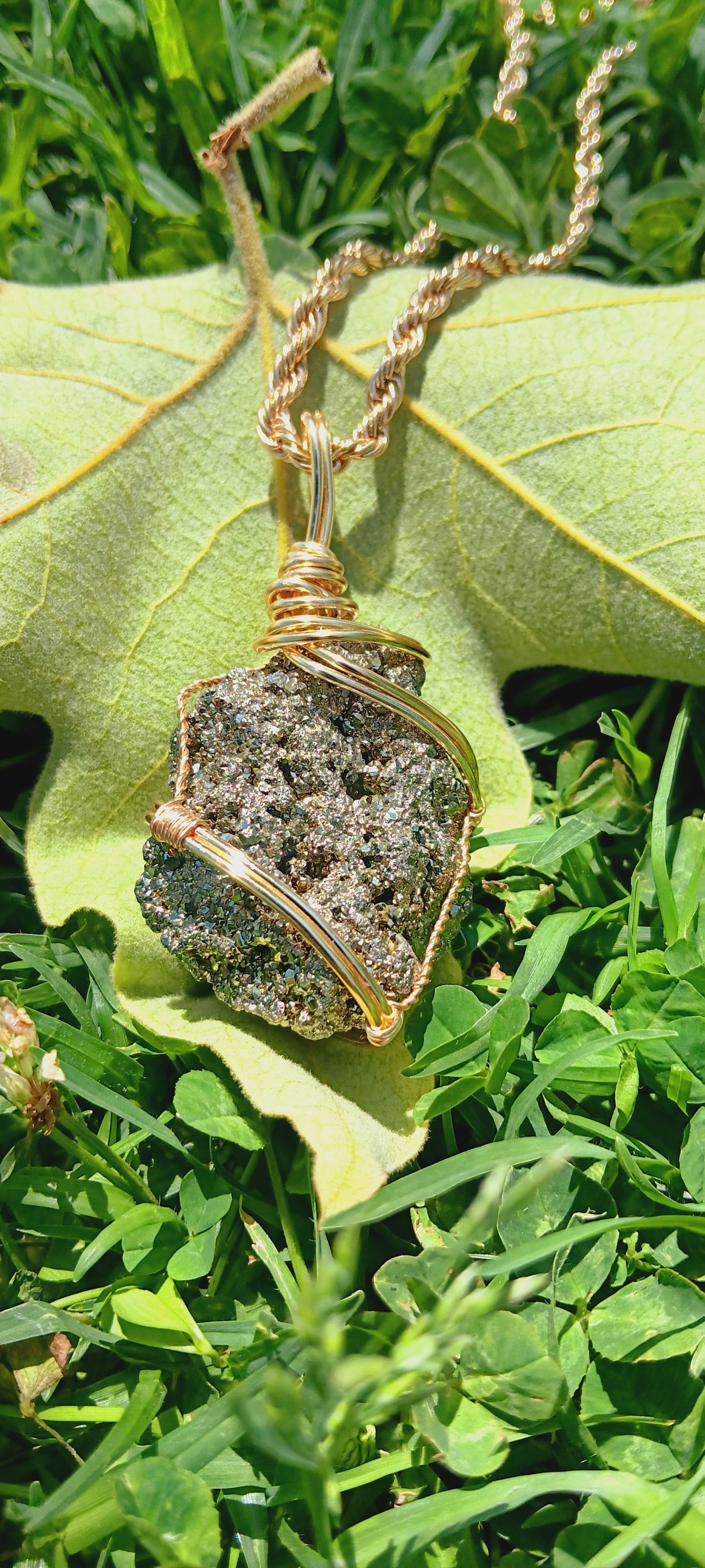 Handmade Wire-Wrapped Pyrite Necklace – Nature’s Golden Treasure