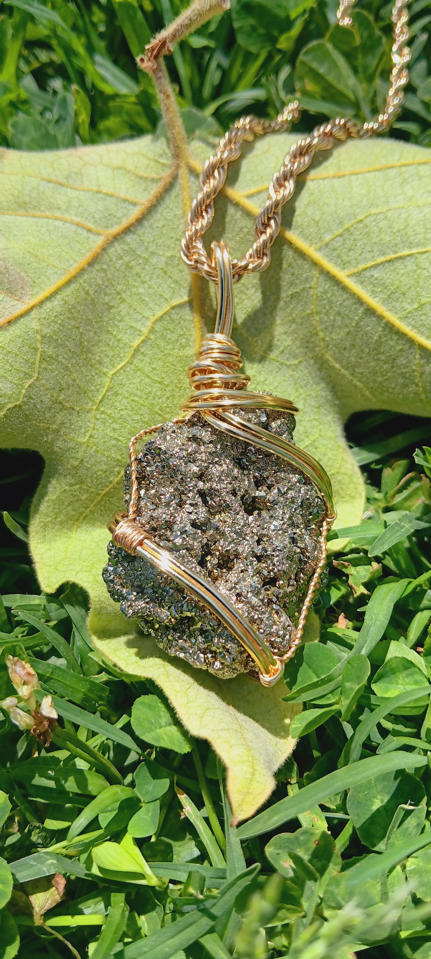 Handmade Wire-Wrapped Pyrite Necklace – Nature’s Golden Treasure