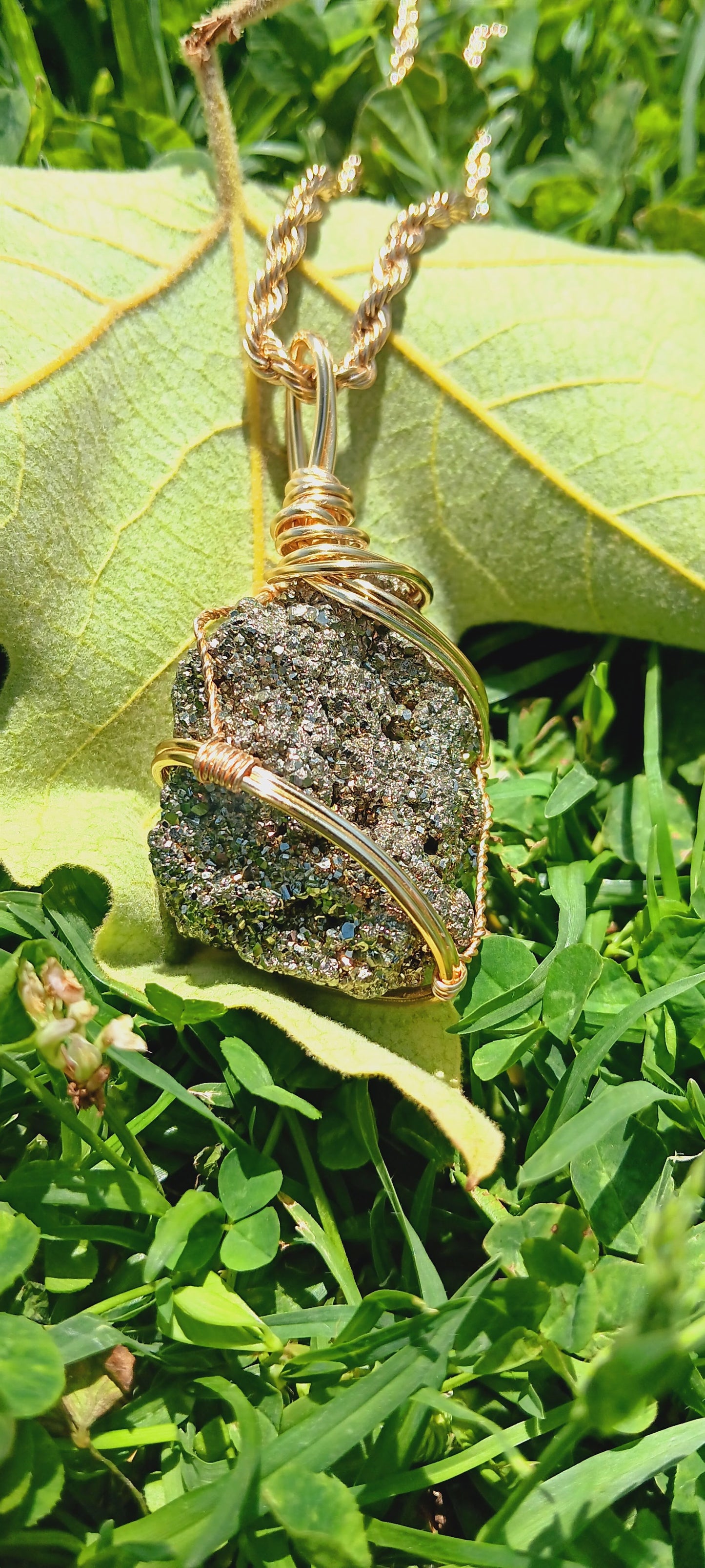Handmade Wire-Wrapped Pyrite Necklace – Nature’s Golden Treasure