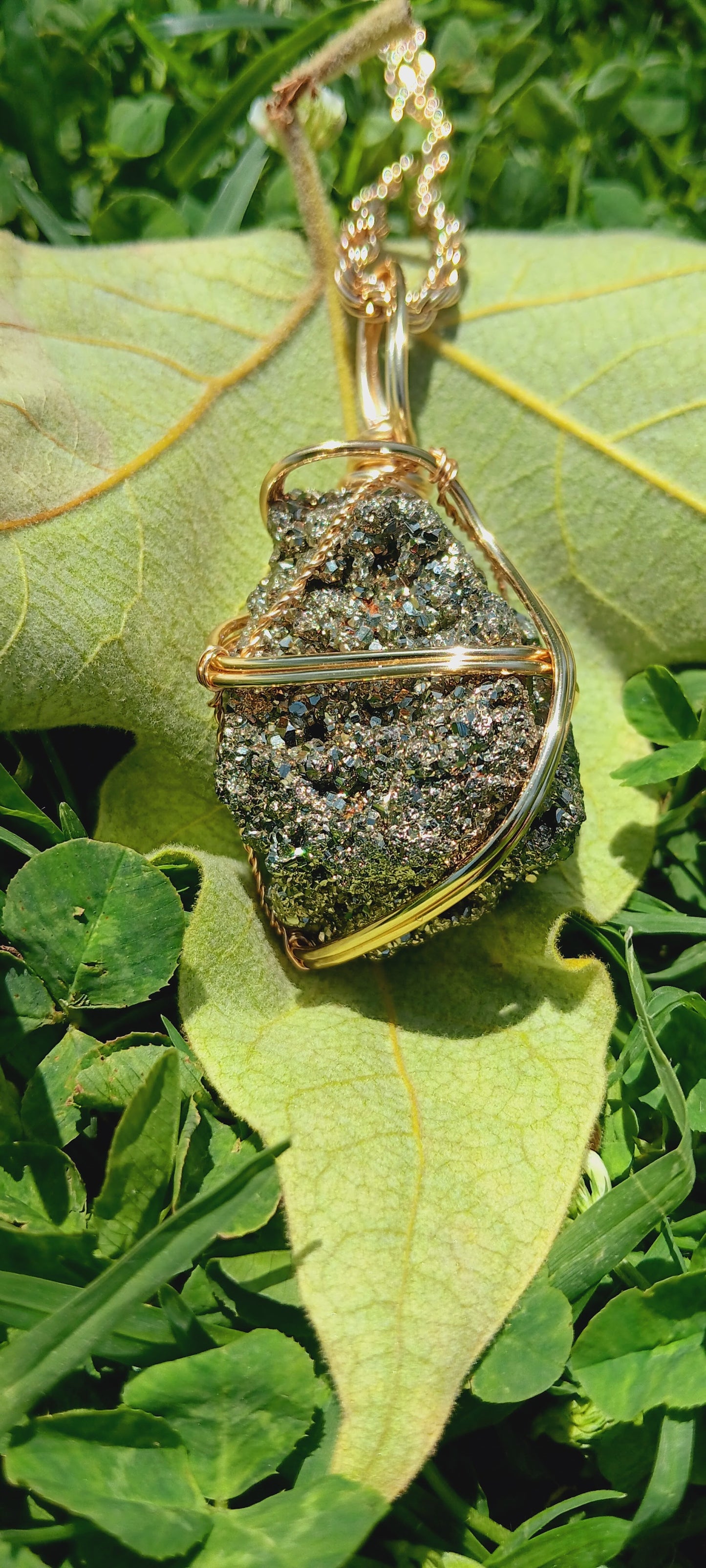 Handmade Wire-Wrapped Pyrite Necklace – Nature’s Golden Treasure