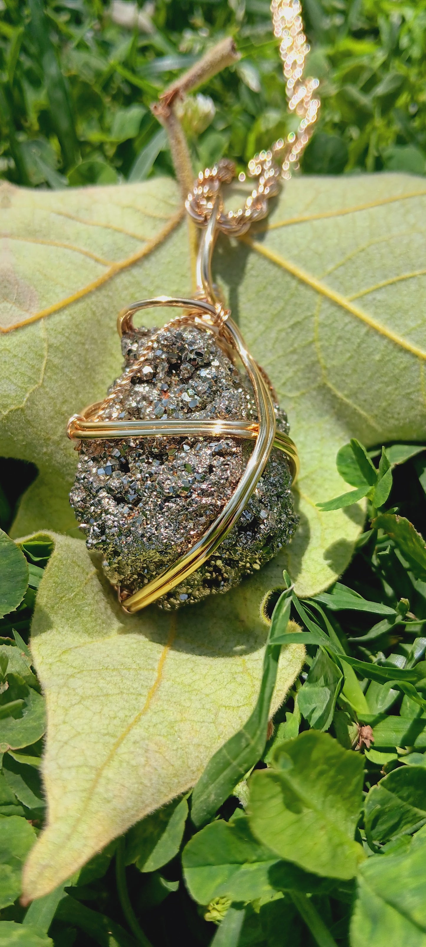 Handmade Wire-Wrapped Pyrite Necklace – Nature’s Golden Treasure