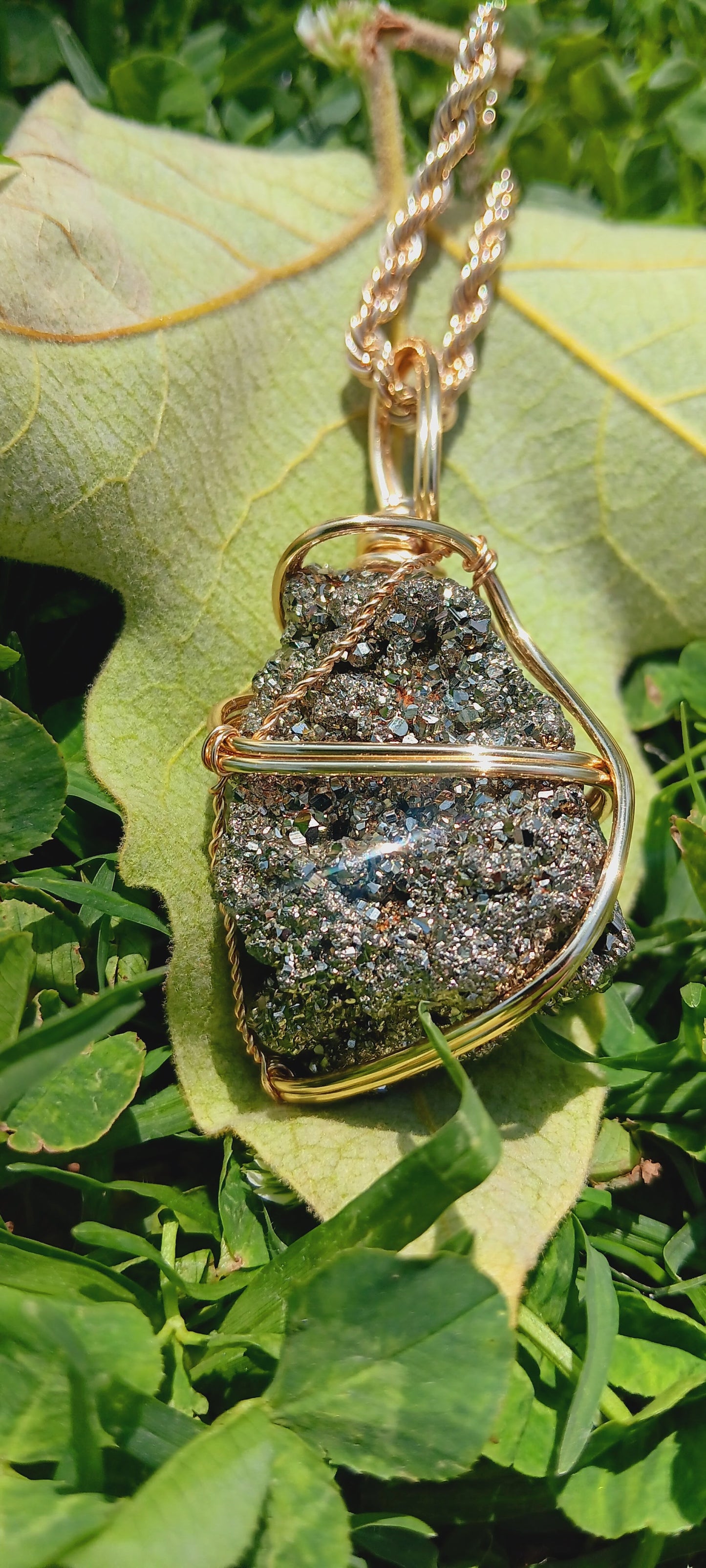 Handmade Wire-Wrapped Pyrite Necklace – Nature’s Golden Treasure