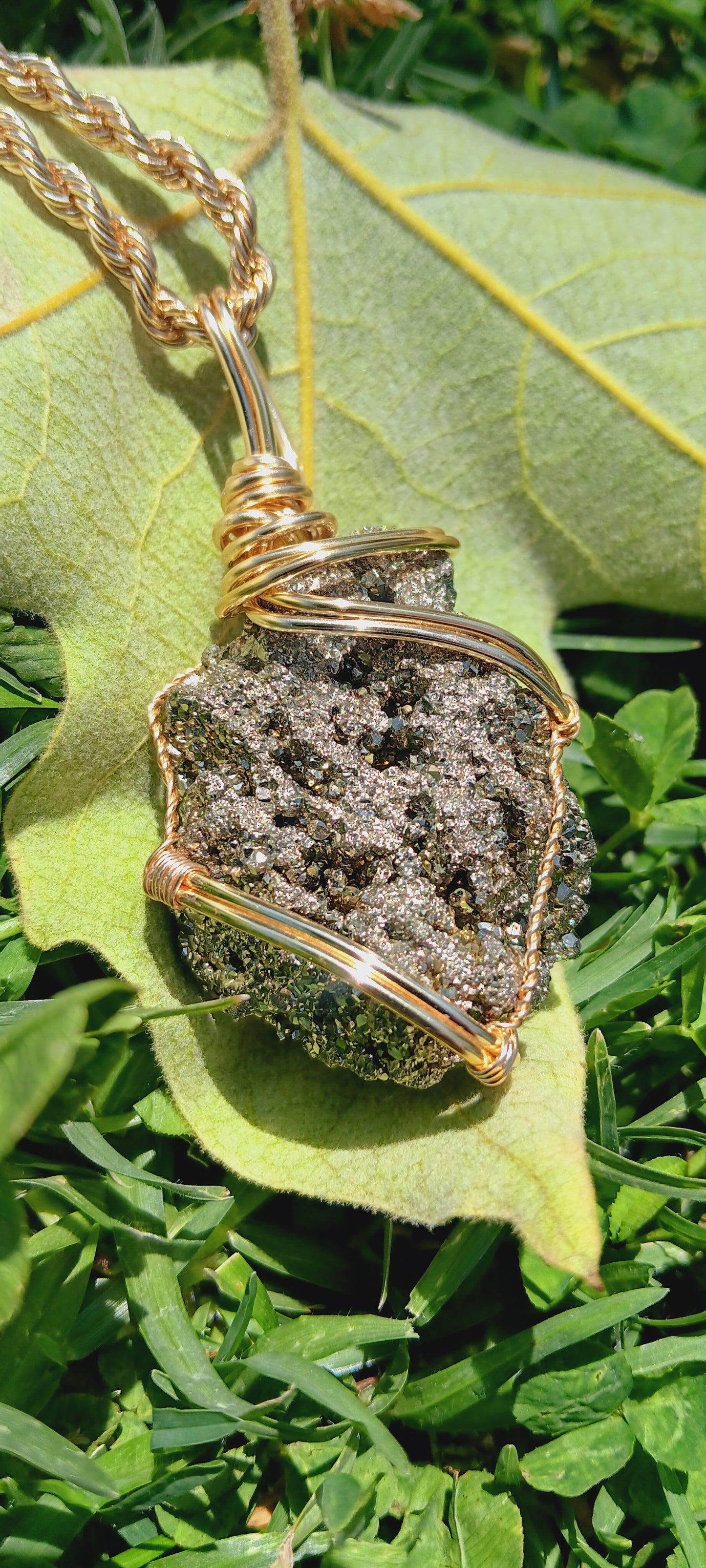 Handmade Wire-Wrapped Pyrite Necklace – Nature’s Golden Treasure