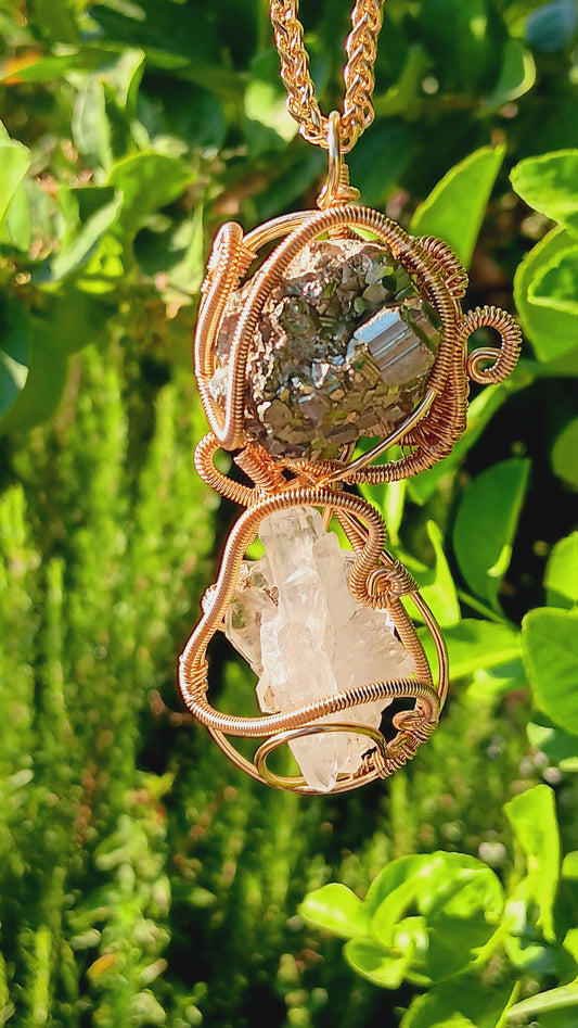 Pyrite and Clear Quartz Pendant