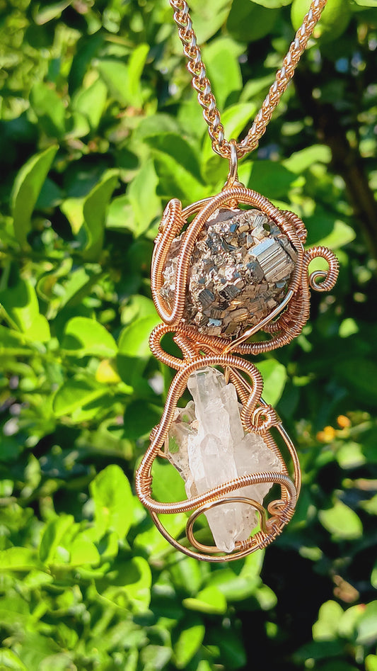 Pyrite and Clear Quartz Pendant