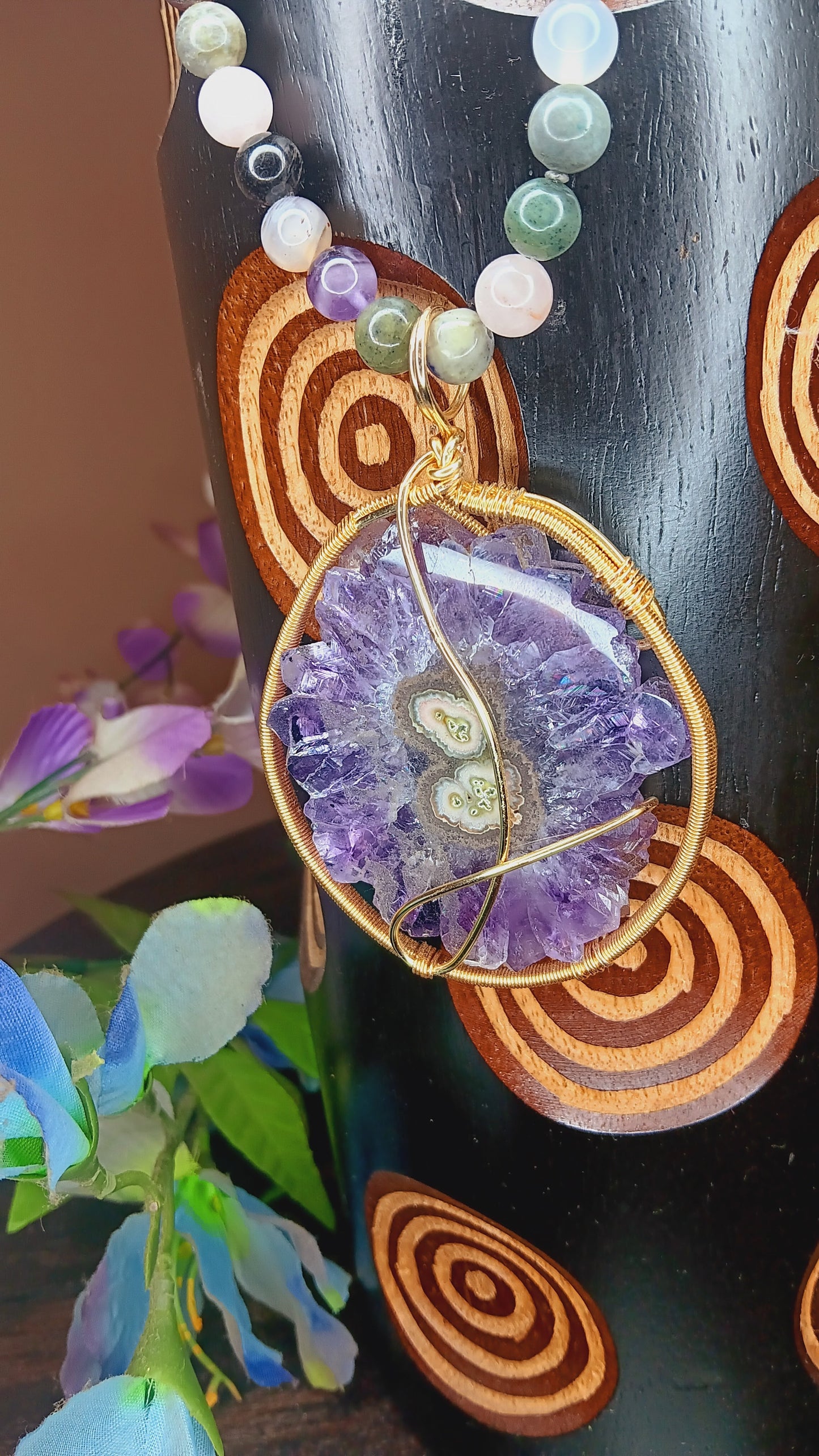 Amethyst stalactite slice Pendant Necklace