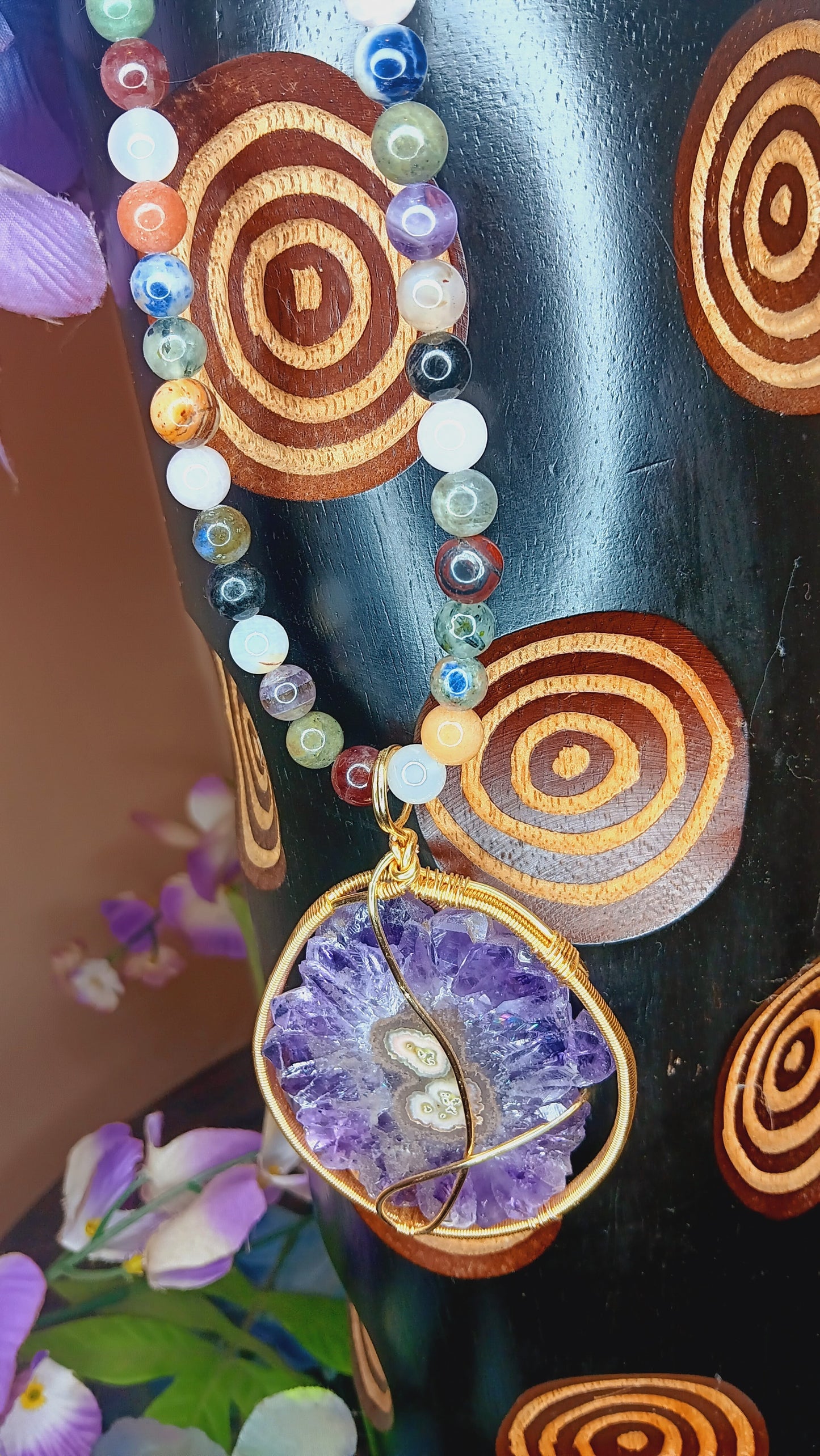 Amethyst stalactite slice Pendant Necklace