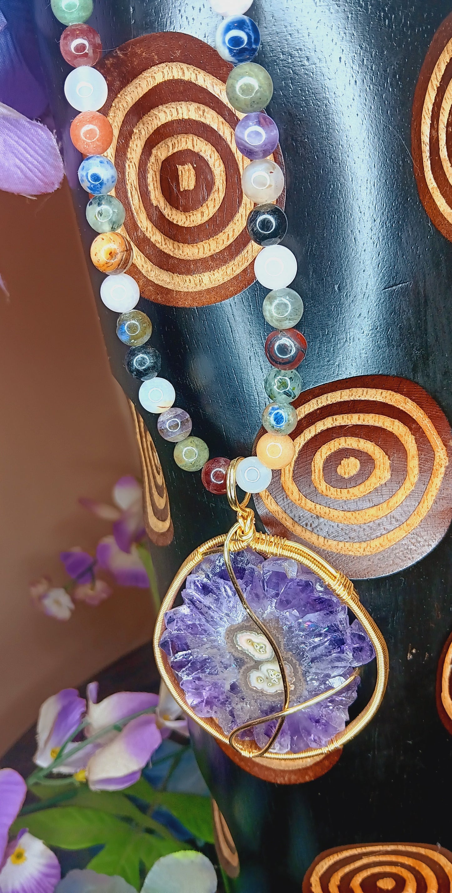 Amethyst stalactite slice Pendant Necklace