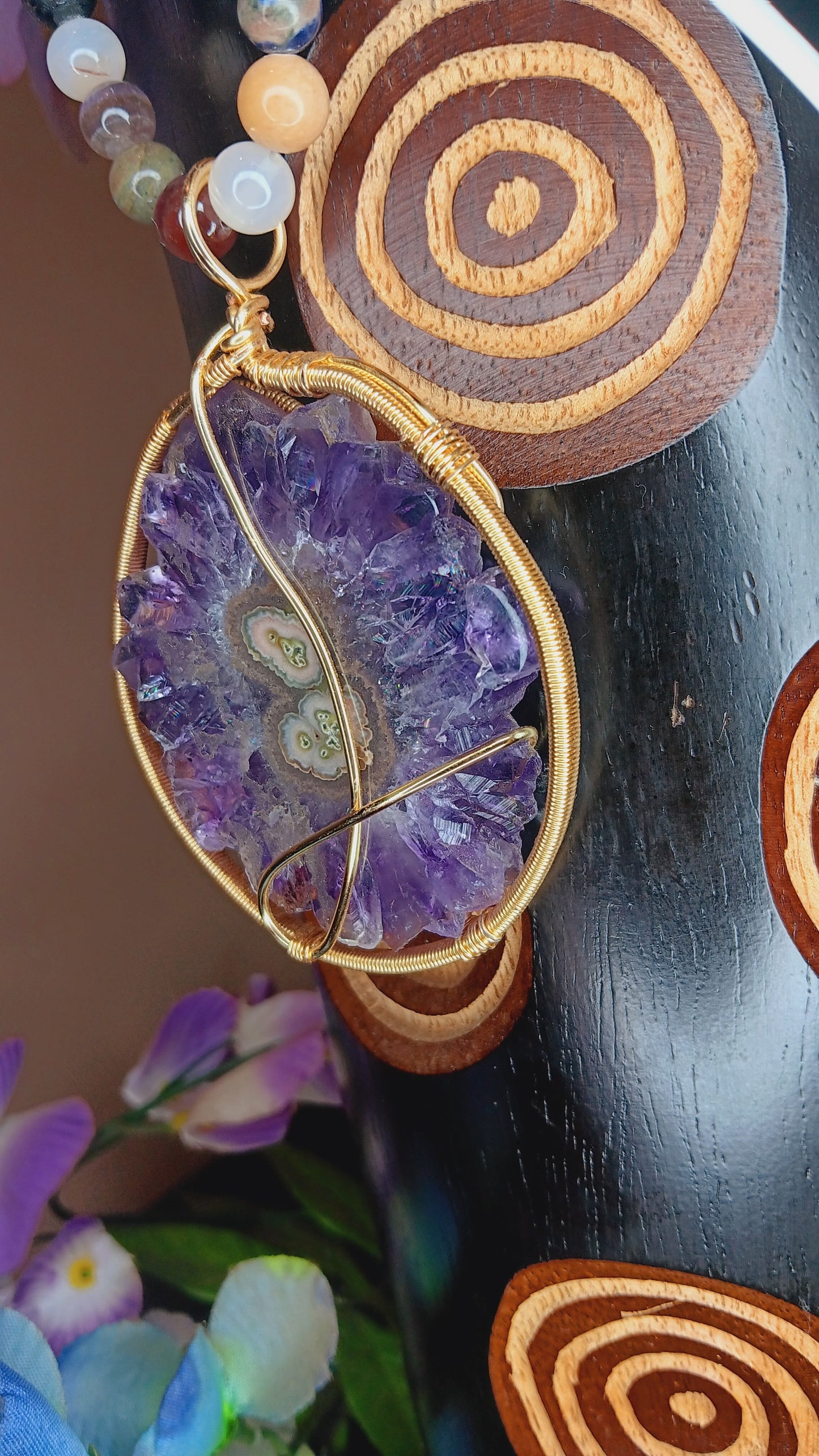 Amethyst stalactite slice Pendant Necklace