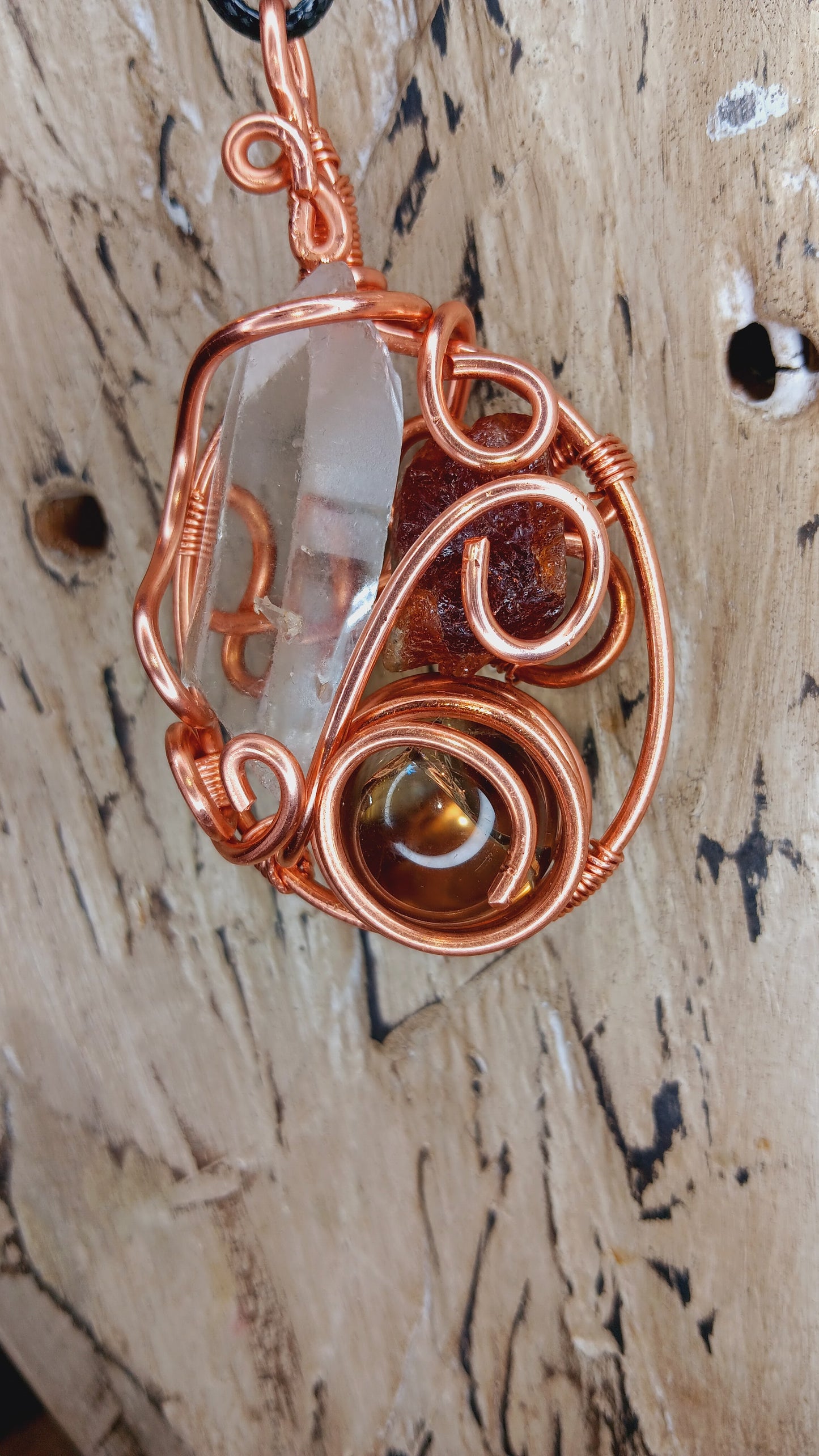 "Gem of Faith"- Clear Quartz/African Raw Red Garnet/Smoky Quartz Sphere