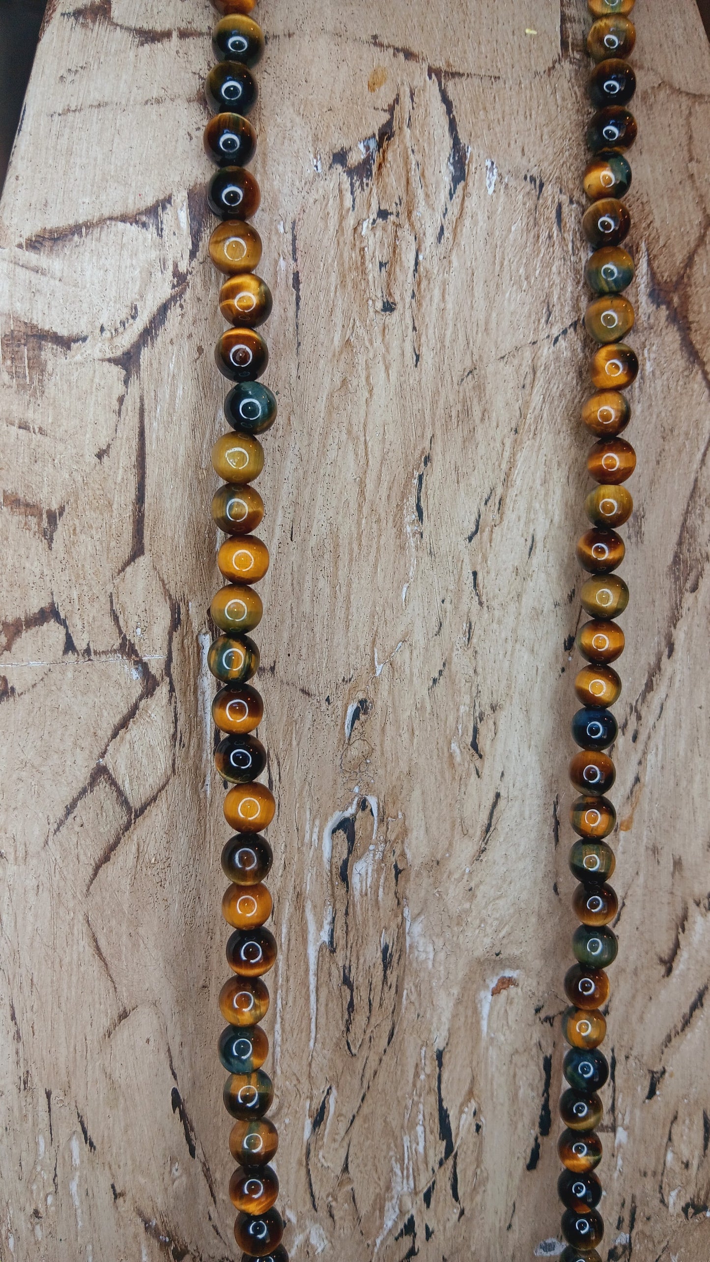 "Self-confidence" Tiger's Eye Beaded Necklace with Black Agate Tooth