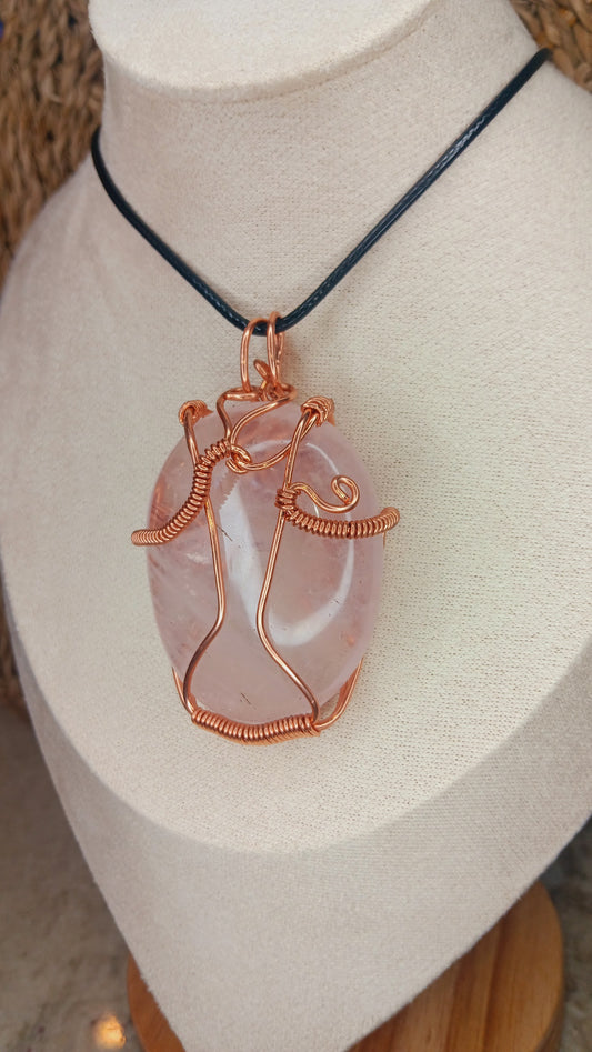 Rose Quartz Copper Wire Wrapped Pendant