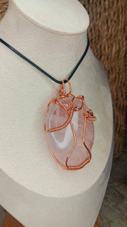 Rose Quartz Copper Wire Wrapped Pendant