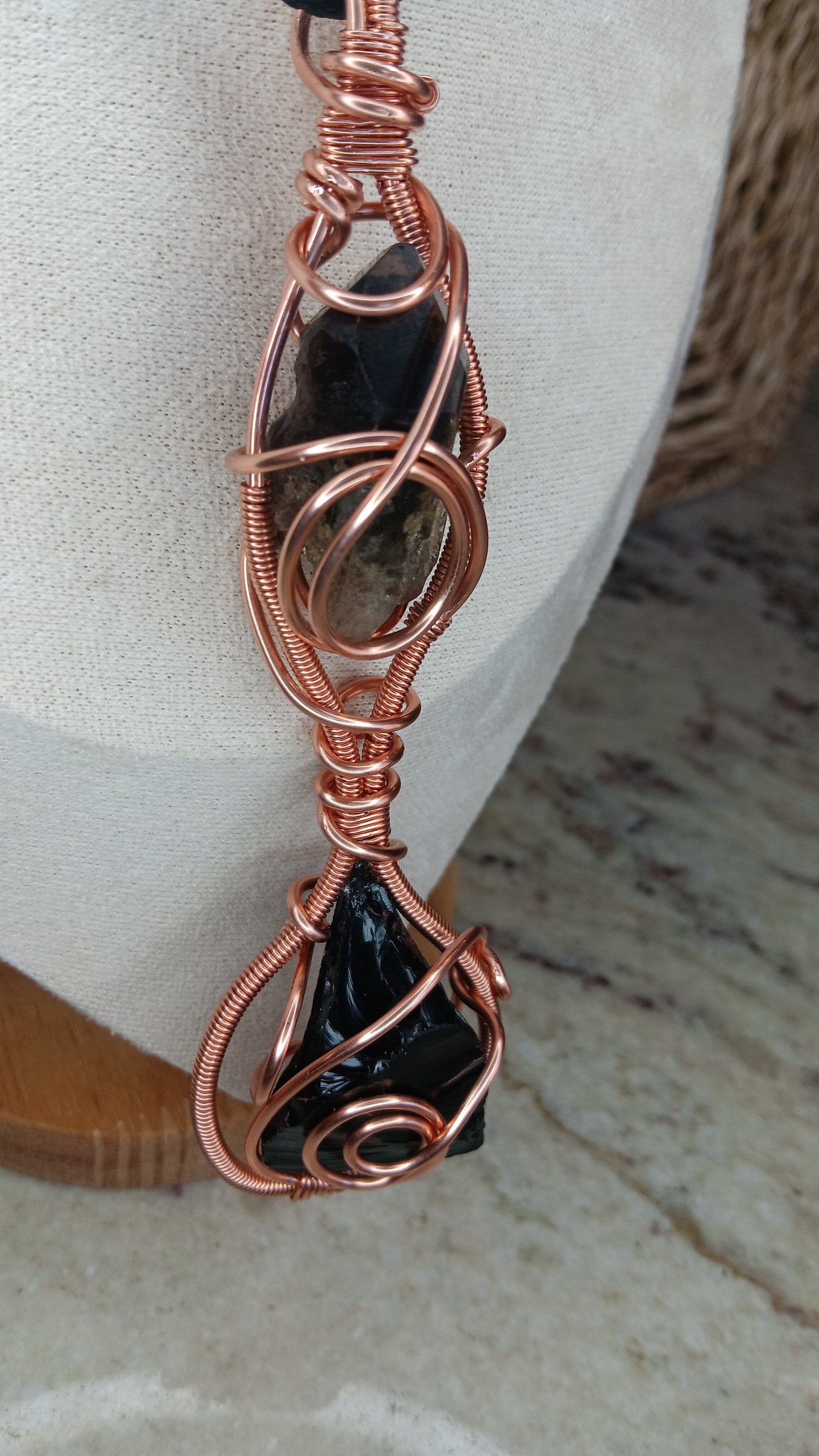 "Direction" Smoky Quartz Point/ Black Obsidian