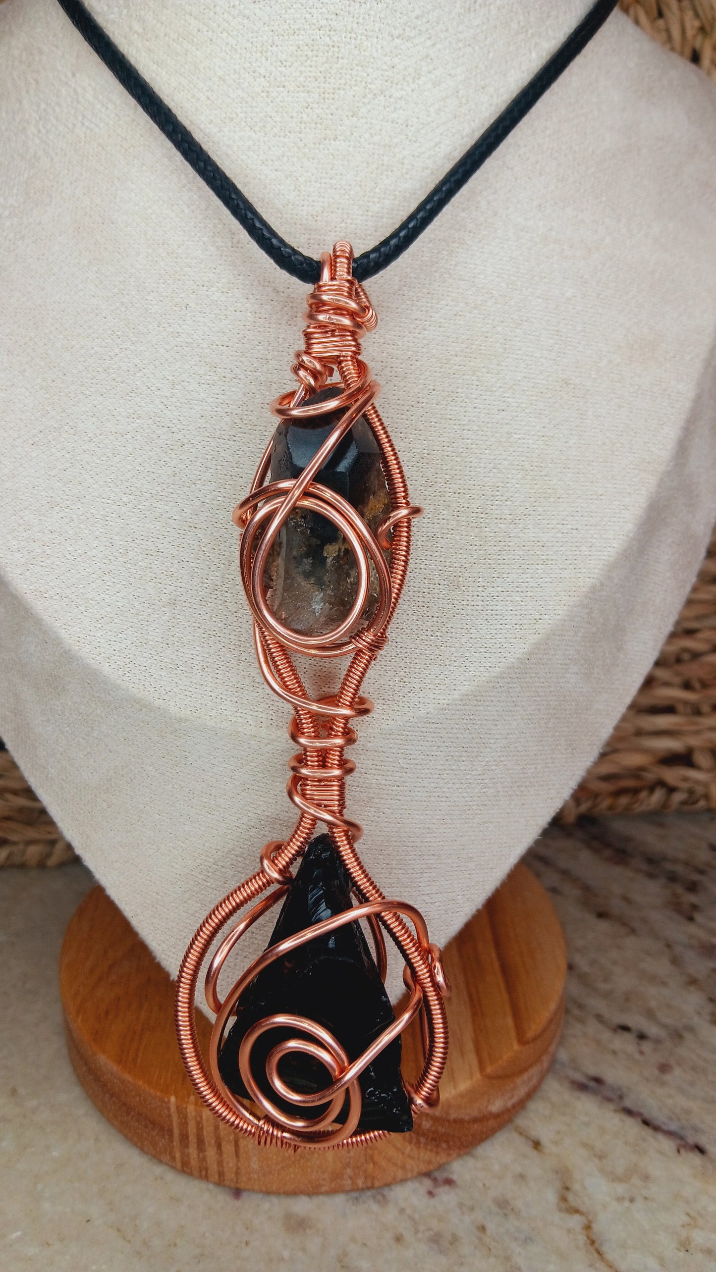 "Direction" Smoky Quartz Point/ Black Obsidian