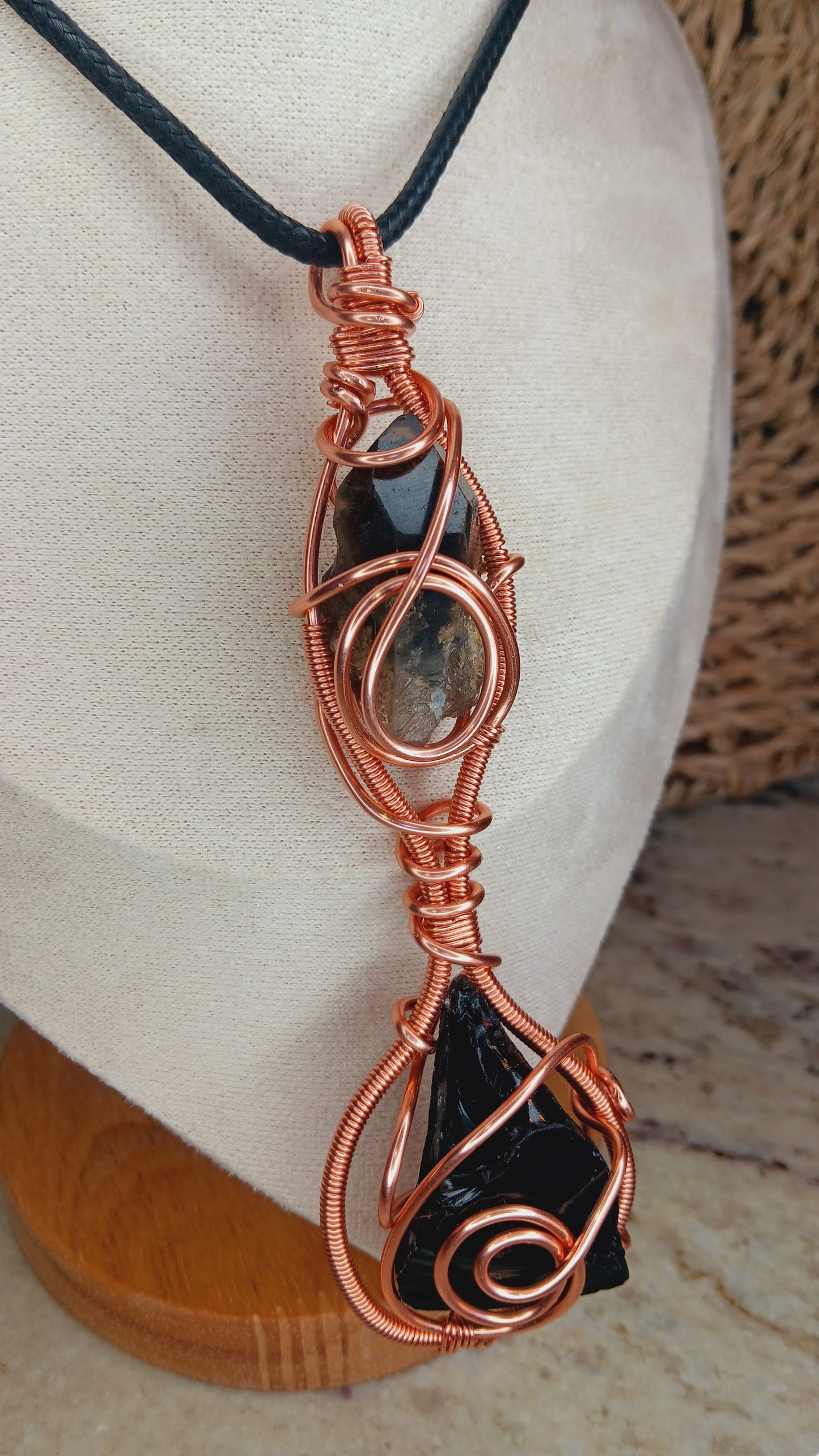 "Direction" Smoky Quartz Point/ Black Obsidian