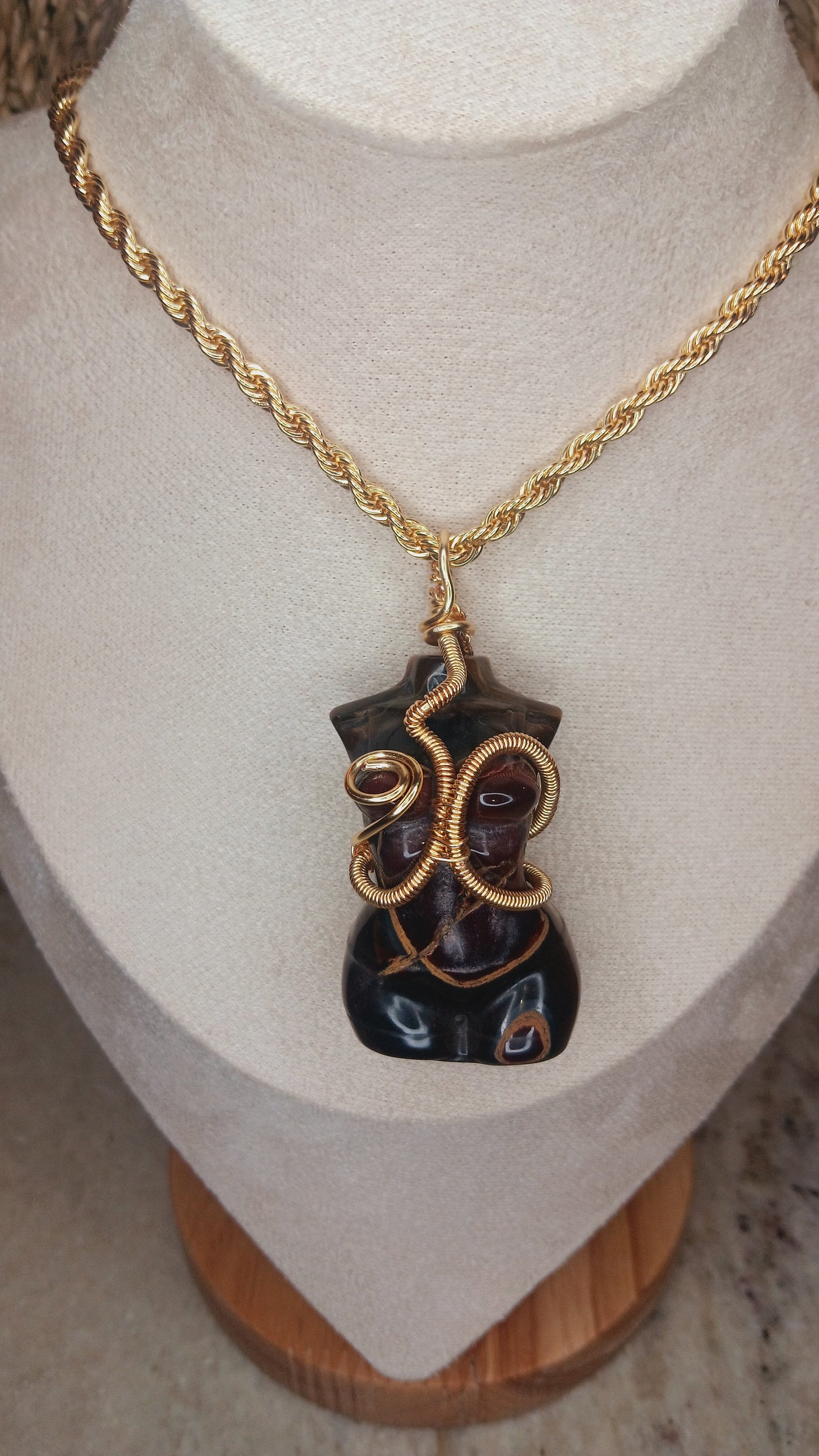 Tiger's Eye Goddess Pendant Necklace