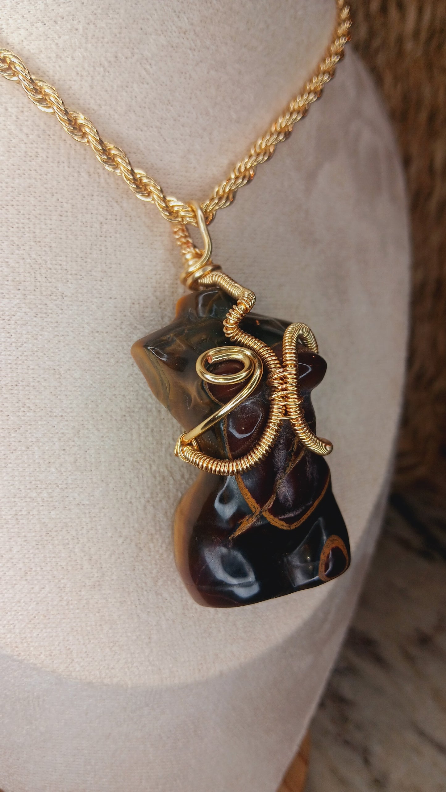 Tiger's Eye Goddess Pendant Necklace