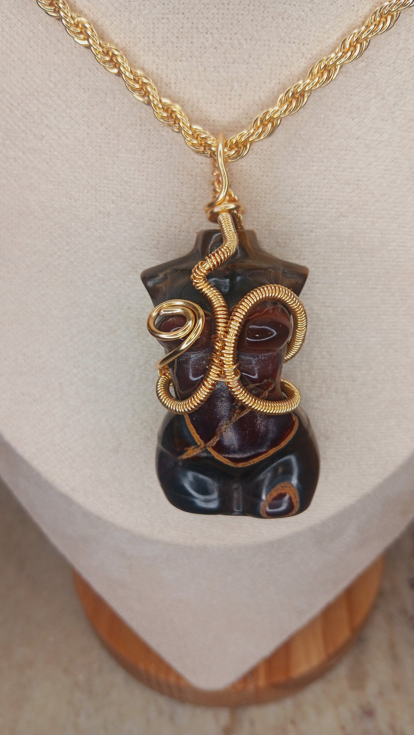 Tiger's Eye Goddess Pendant Necklace