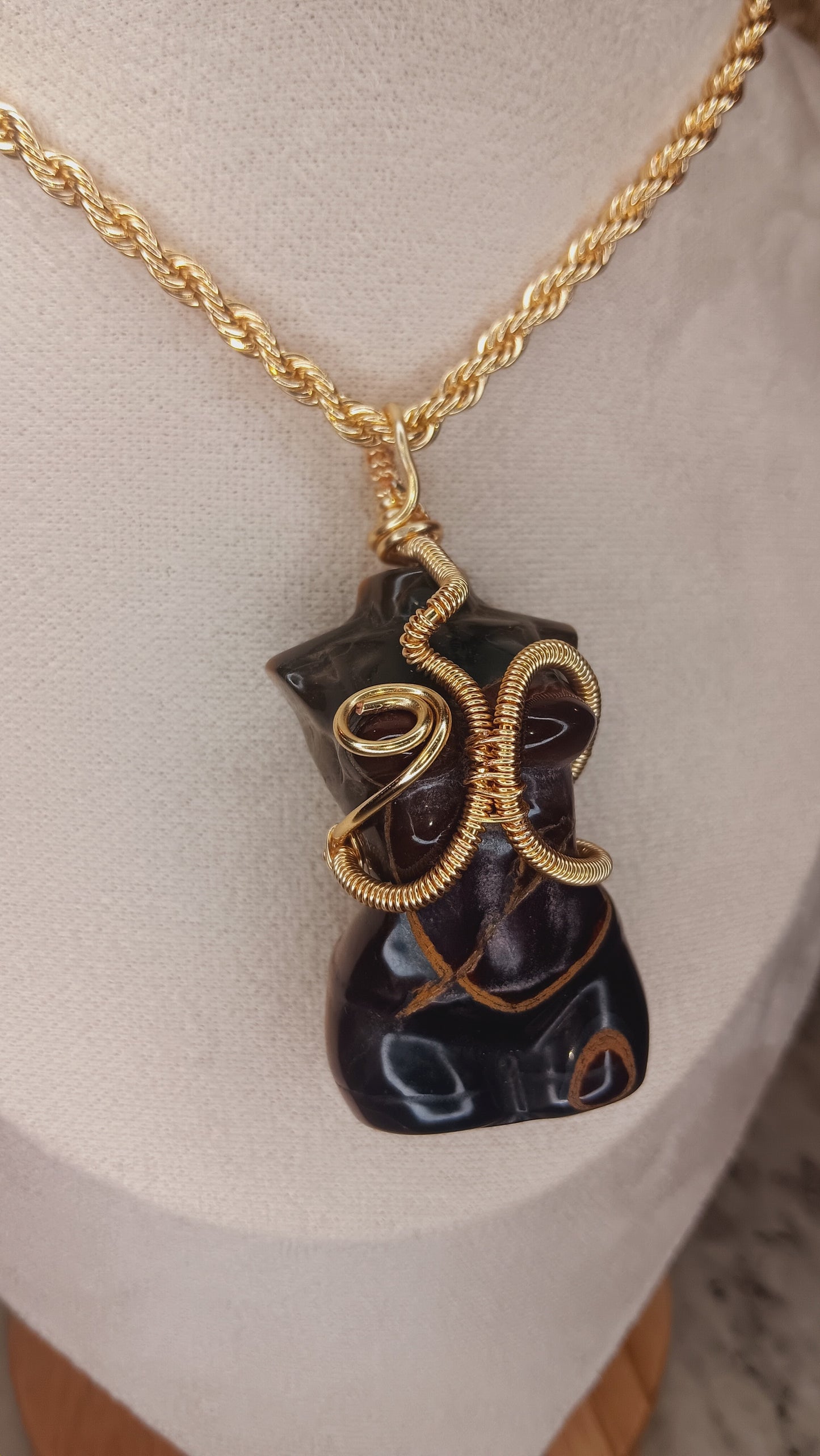 Tiger's Eye Goddess Pendant Necklace