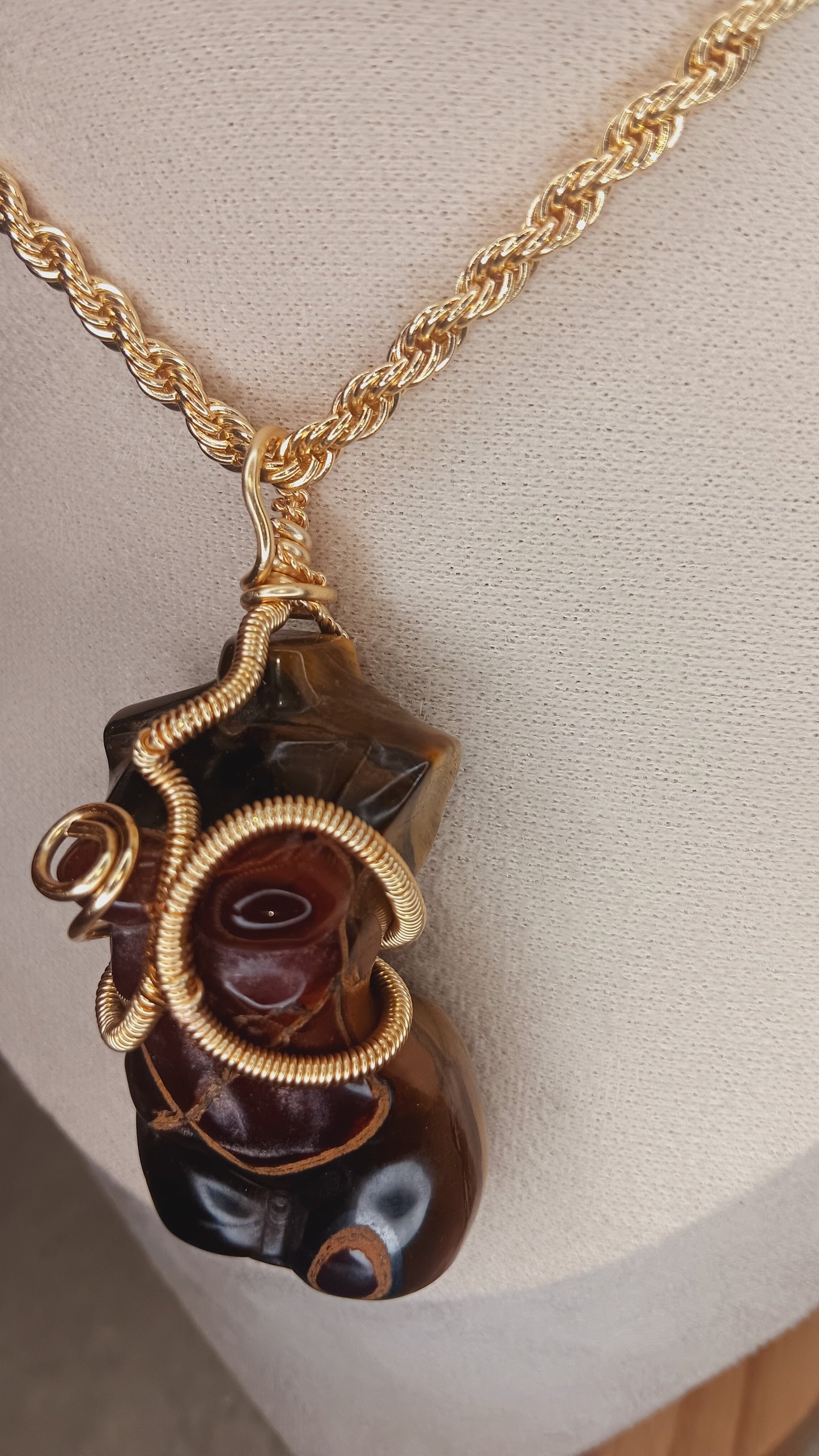 Tiger's Eye Goddess Pendant Necklace