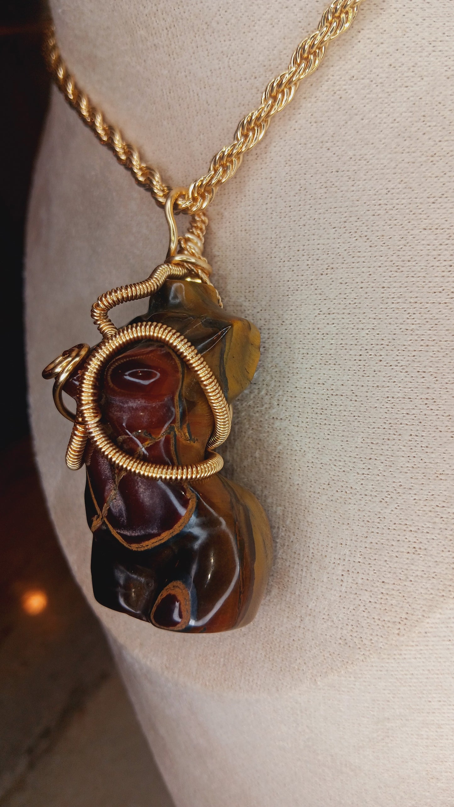 Tiger's Eye Goddess Pendant Necklace