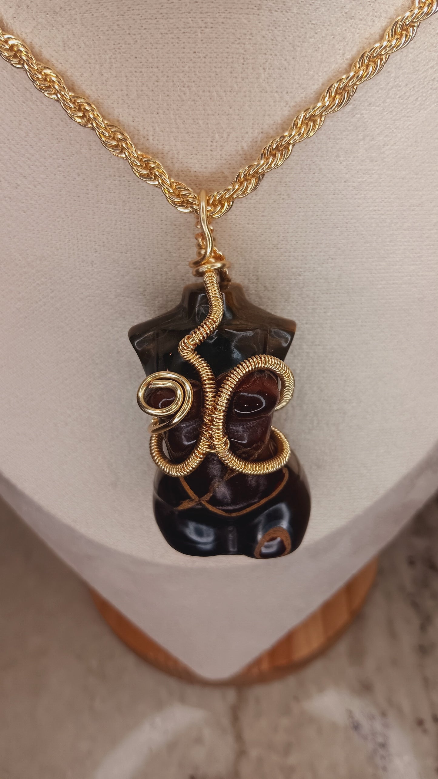 Tiger's Eye Goddess Pendant Necklace