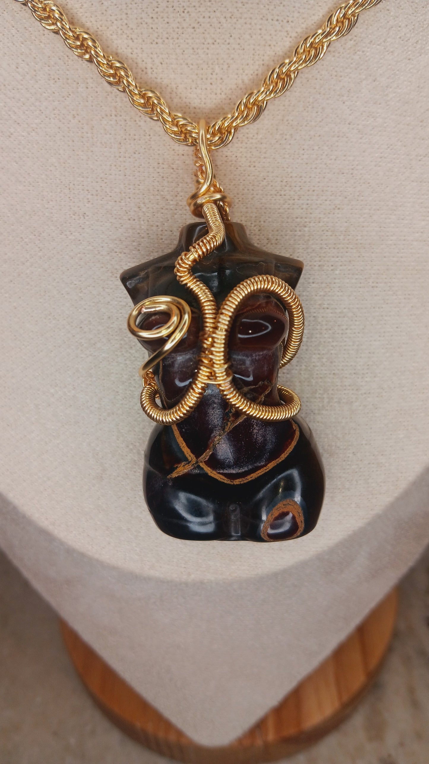 Tiger's Eye Goddess Pendant Necklace