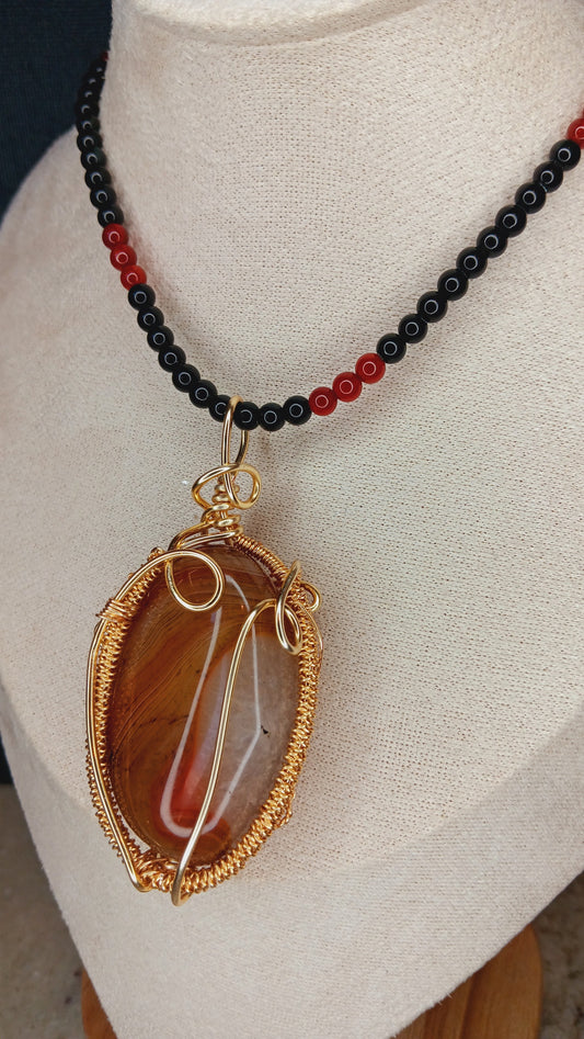 "Creativity" Carnelian with Black Obsidian and Carnelian Necklace