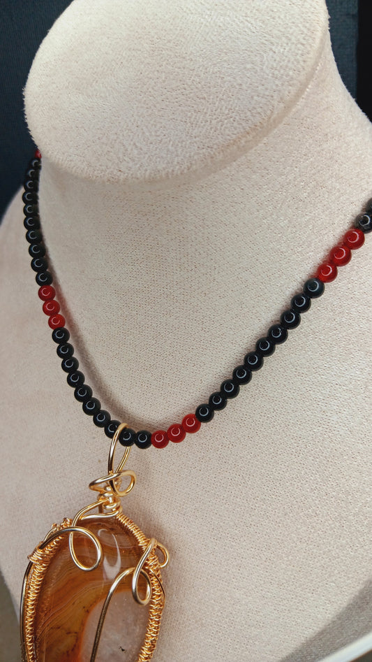 "Creativity" Carnelian with Black Obsidian and Carnelian Necklace