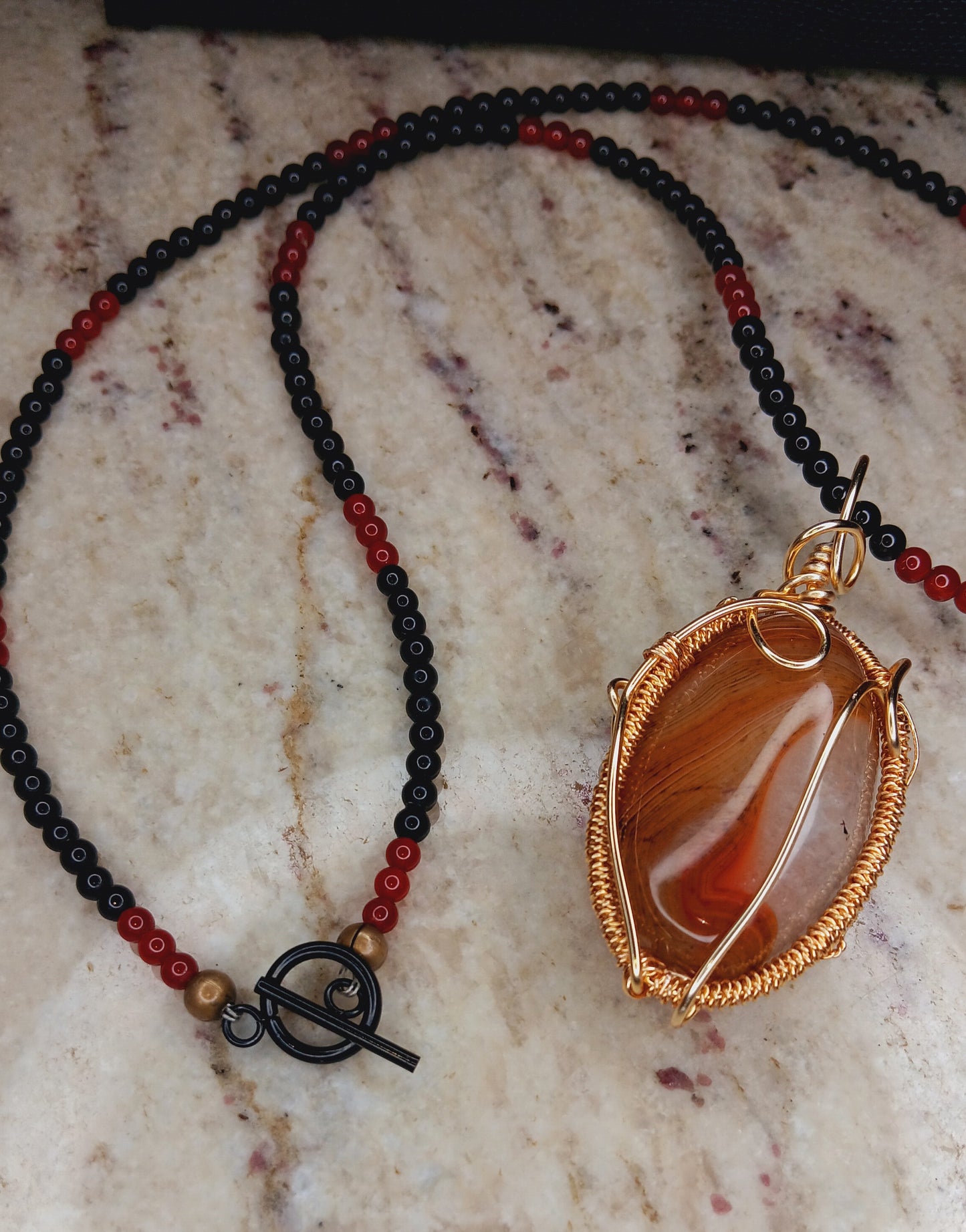 "Creativity" Carnelian with Black Obsidian and Carnelian Necklace