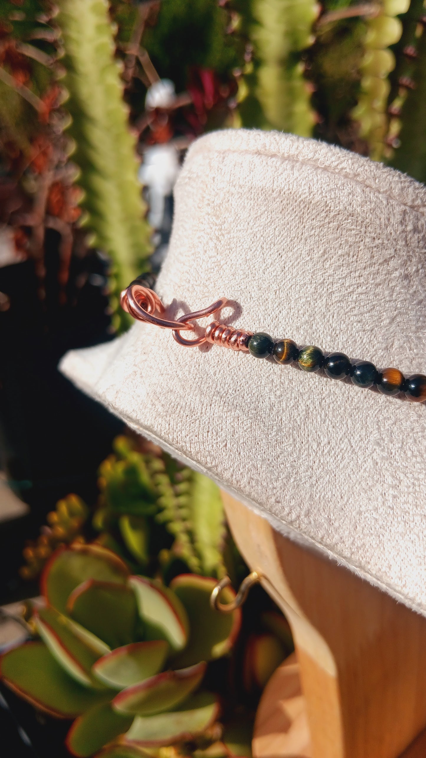 Tigers Eye Necklace with Copper Wire Wrapped Pyrite