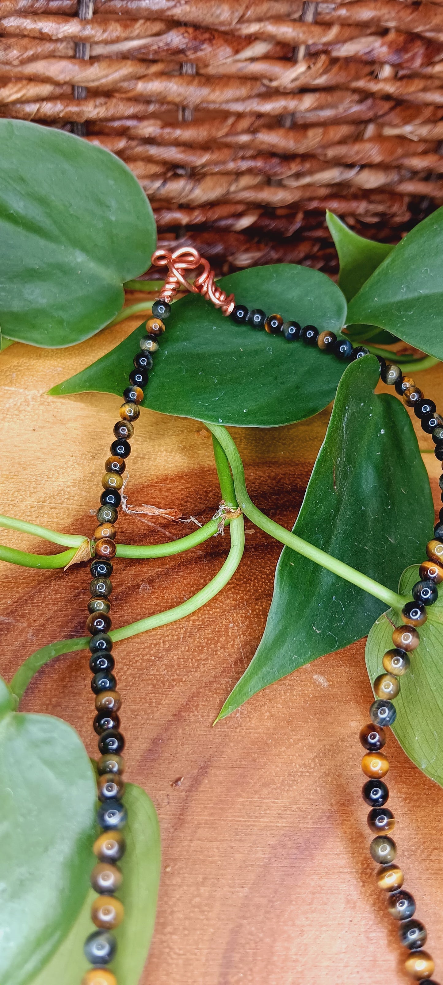 Tigers Eye Necklace with Copper Wire Wrapped Pyrite