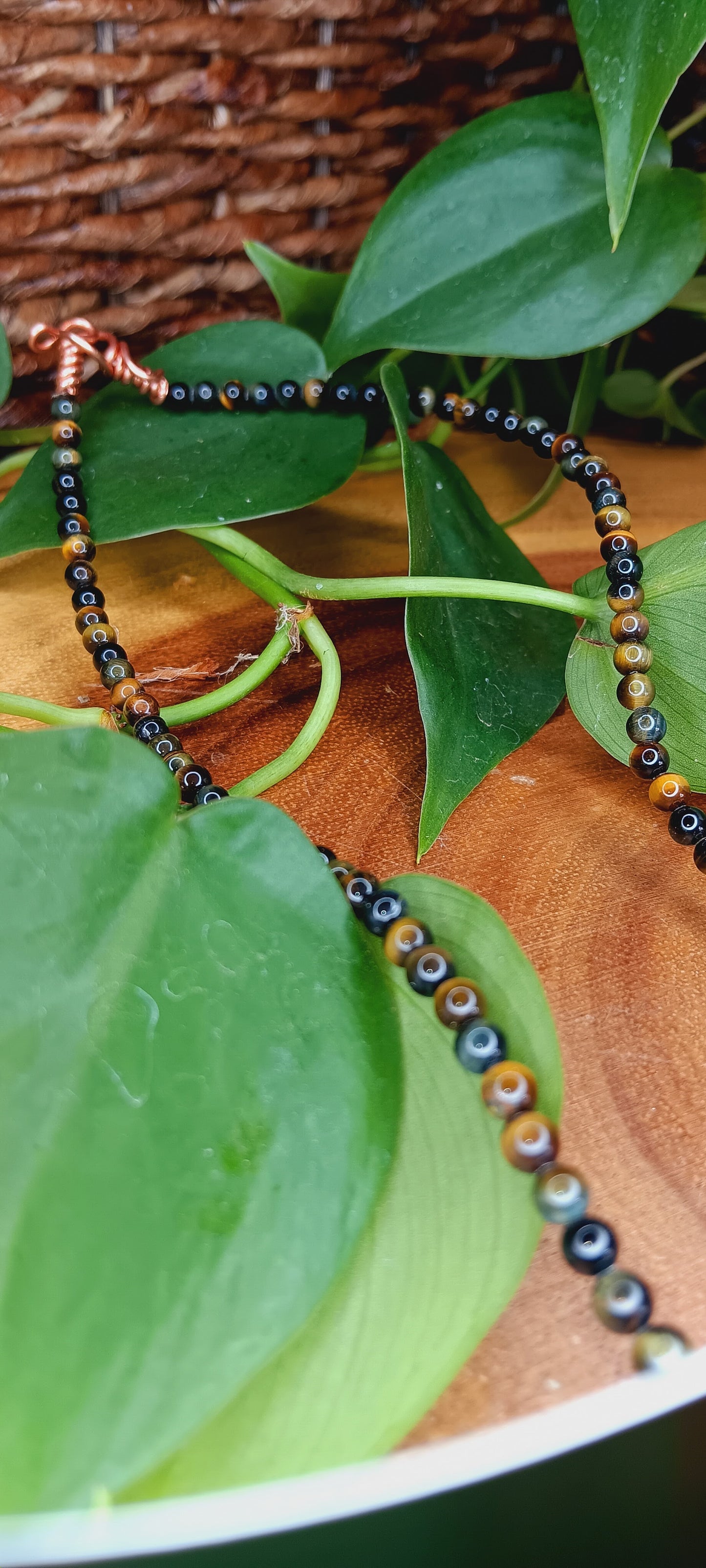 Tigers Eye Necklace with Copper Wire Wrapped Pyrite