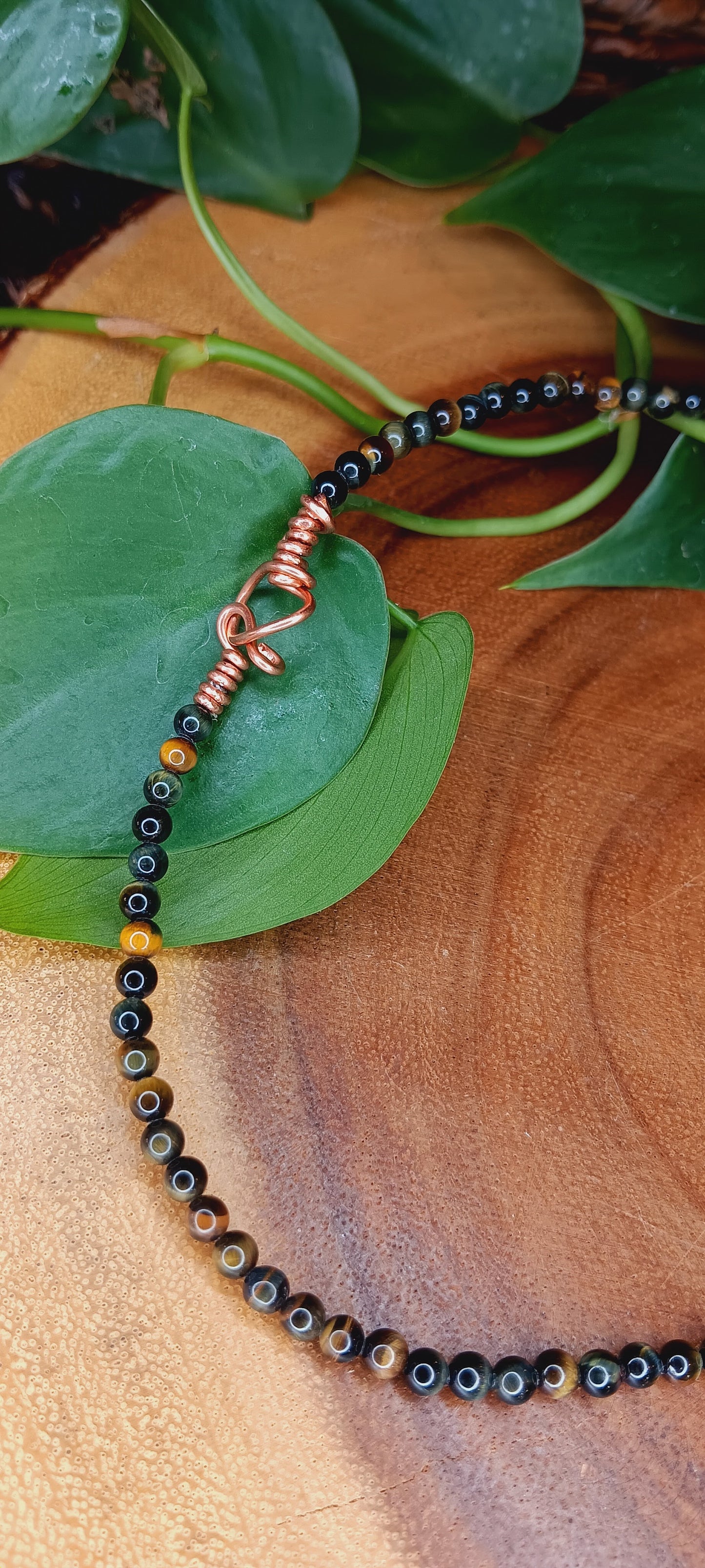 Tigers Eye Necklace with Copper Wire Wrapped Pyrite