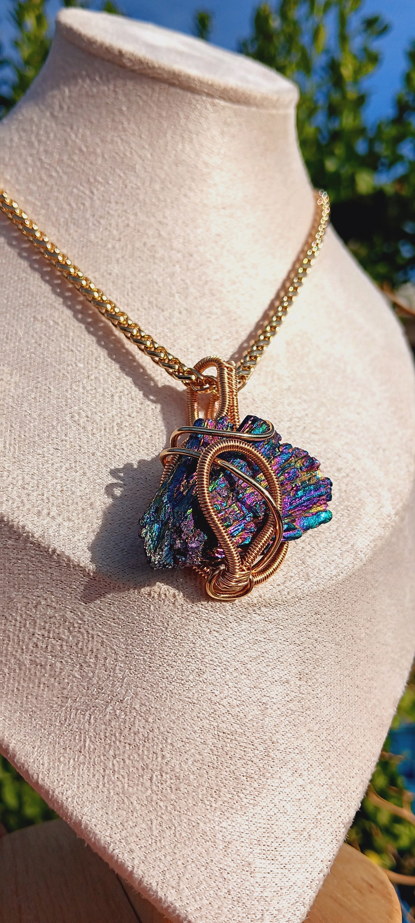 "Direction" Titanium Black Kyanite/ Rainbow Aura Wire Wrapped Stone