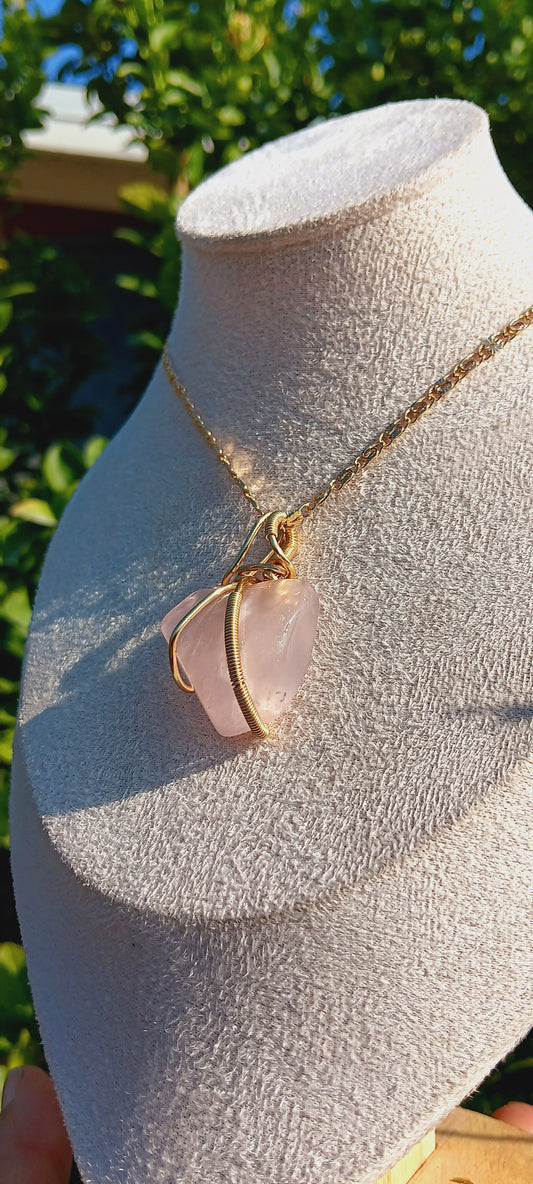 Rose Quartz "self-love"Pendant Necklace/Wire Wrapped Rose Quartz