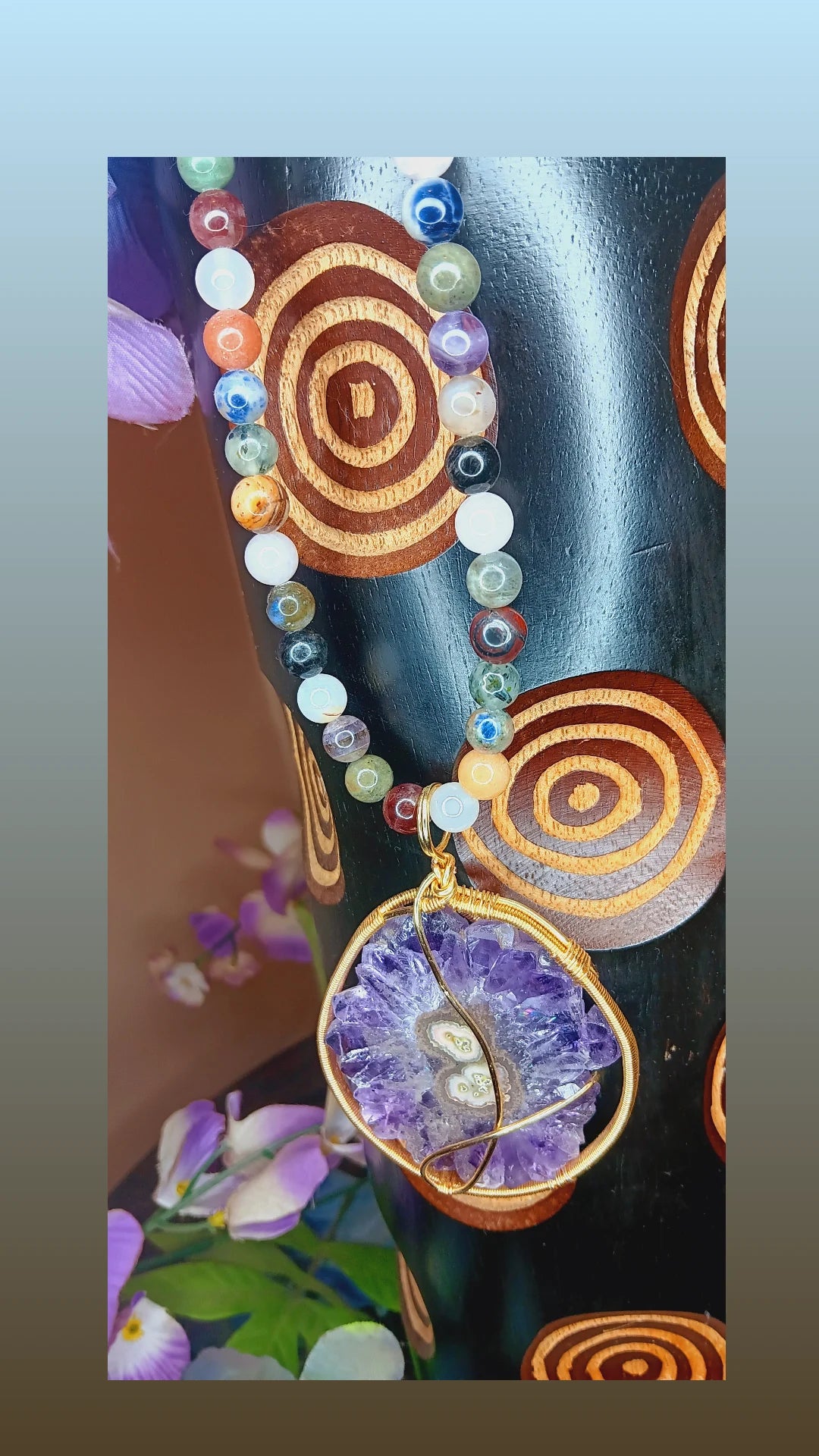 Amethyst stalactite slice Pendant Necklace