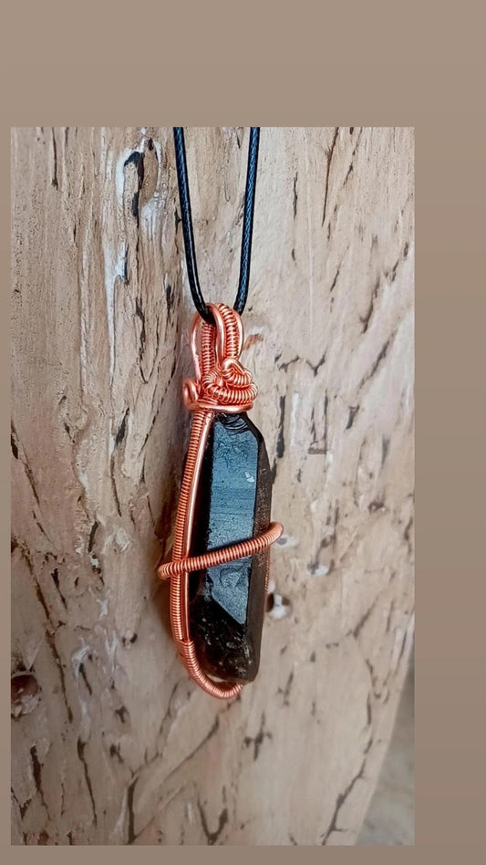 Smoky Quartz Point Copper Wire Wrapped Pendant (Protect and Ground)