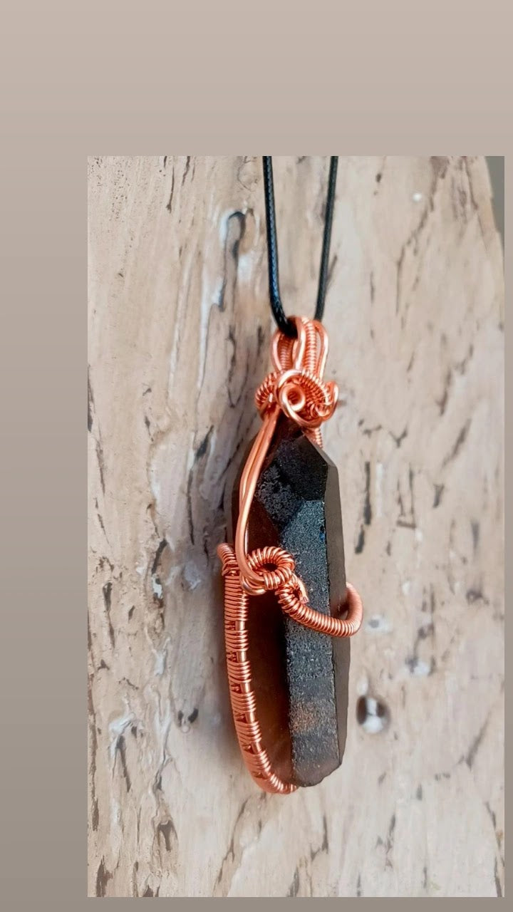 Smoky Quartz Point Copper Wire Wrapped Pendant (Protect and Ground)
