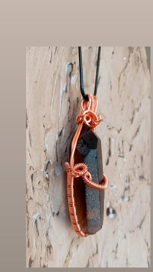 Smoky Quartz Point Copper Wire Wrapped Pendant (Protect and Ground)