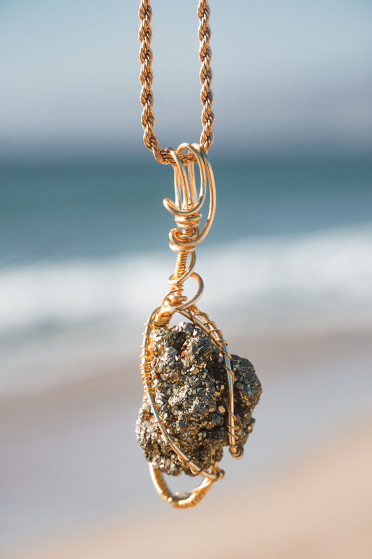 Pyrite Crystal Necklace. Raw Pyrite Statement Necklace, Chalcopyrite